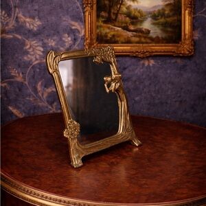 Vintage Art Nouveau Brass Lady of the Lake Vanity Mirror